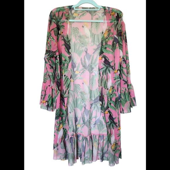 SHEIN Other - Pink Toucan Swimsuit Cover Up Beach Summer Large Open Front Bell Sleeves